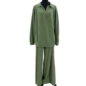 Free People Beach Drea Sweater Knit Set Pullover Sweater Wide Leg Pants Sage S